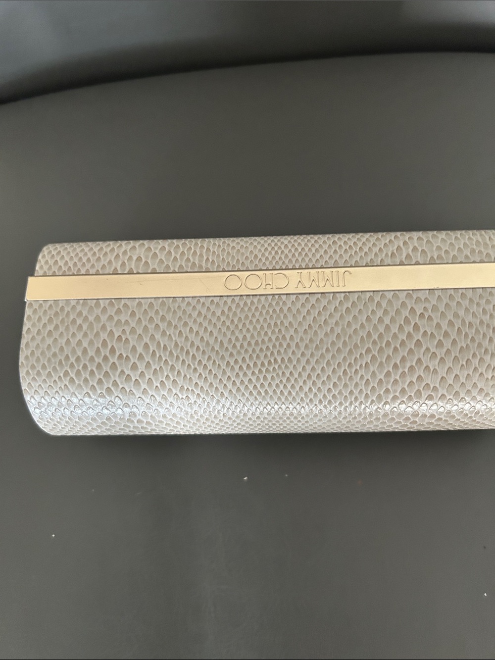 Jimmy Choo Cream Snake-Embossed sunglasses case with Gold Bar